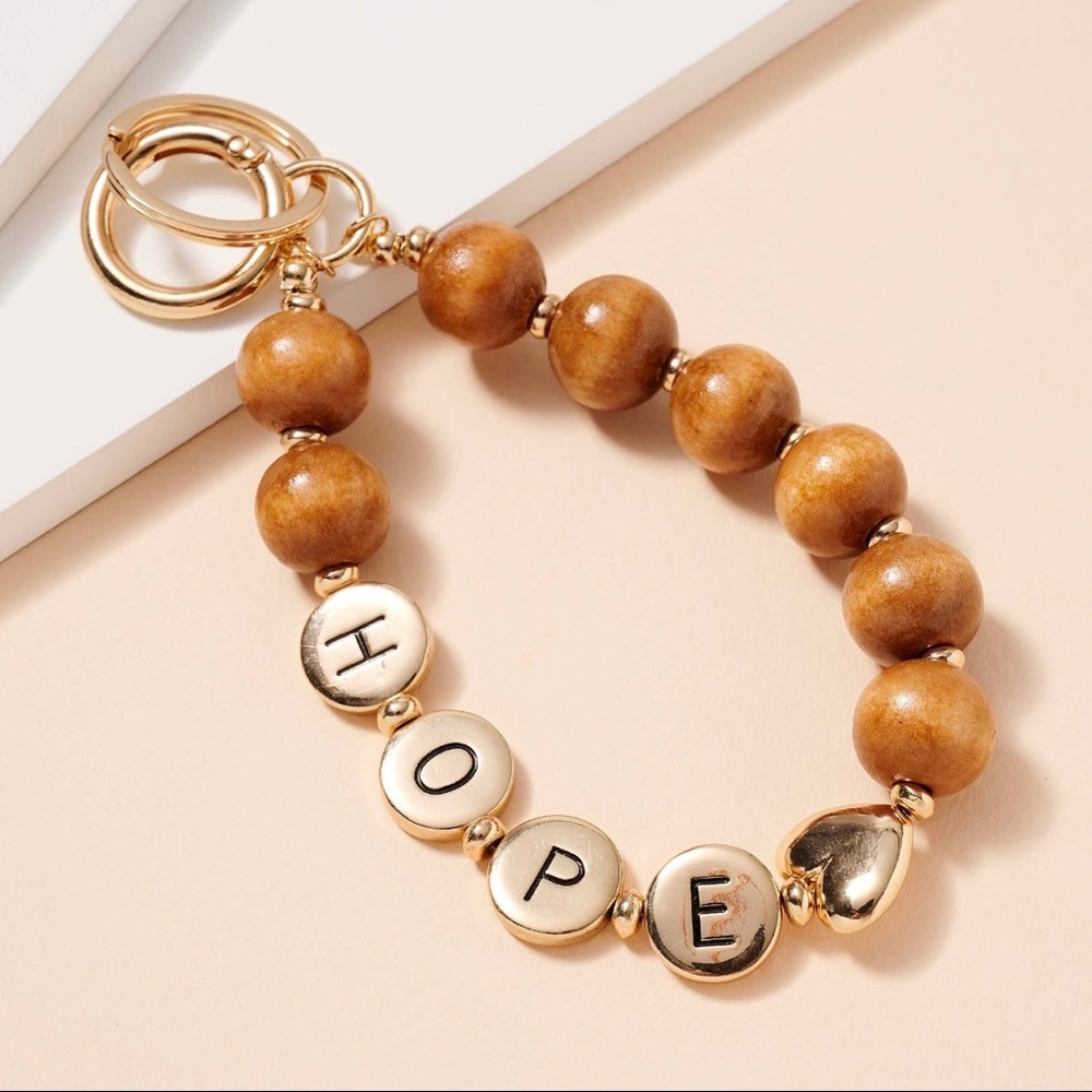 Hope Wood Beaded Keychain Bracelet